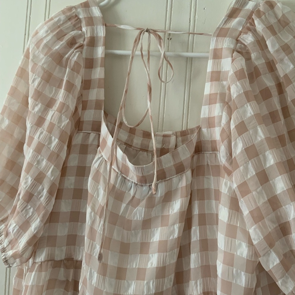 En Saison Beige and White Gingham Midi Dress - Picture 6 of 9